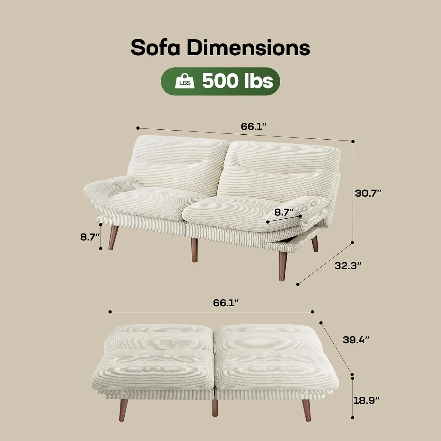 Futon Sofa Bed Futon Sofa with Adjustable Back and Armrests Converts to Small Sleeper Sofa Bed