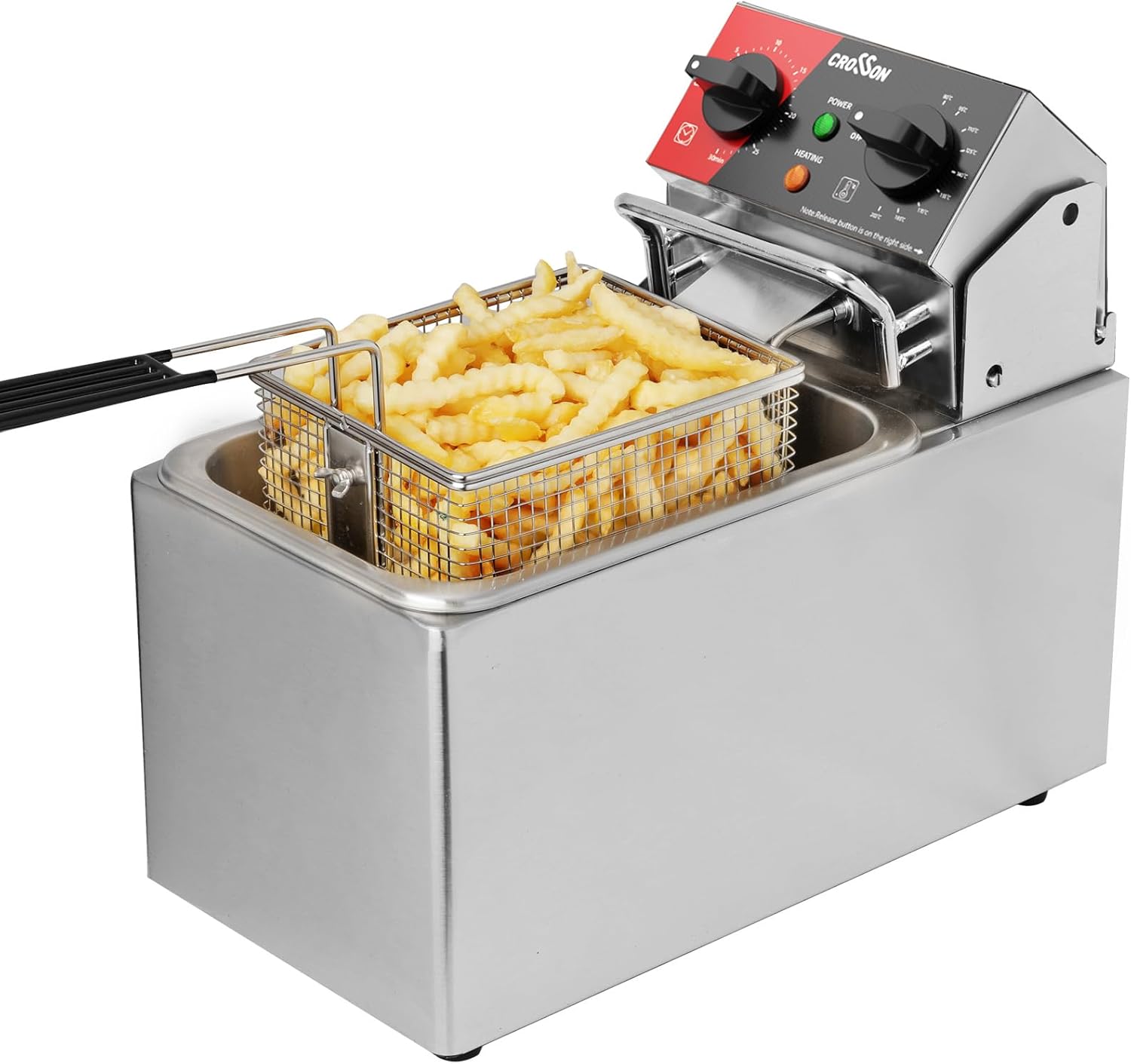 CROSSON Friggitrice Elettrica Professionale 4L 2000W Friggitrice a Olio Elettrica con Cestello e Coperchio,Riscaldamento Rapido,per Cucina Hotel Ristorante，serbatoio singolo da 4L