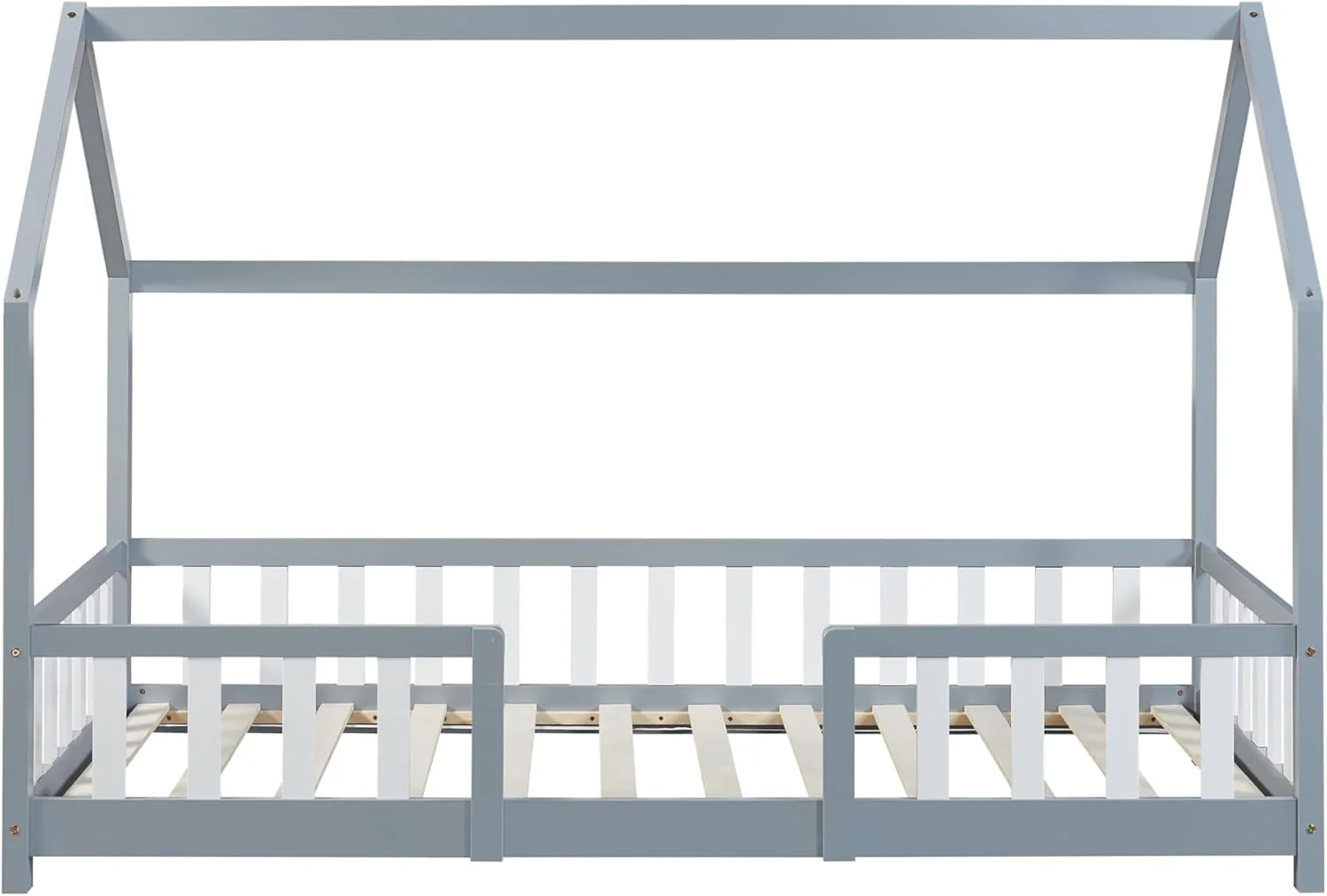 [en.casa] Letto per bambini Sisimiut a capanna 80 x 160 cm con protezione anticaduta letto in legno per bambini letto a terra rete a doghe in legno di pino Bianco opaco