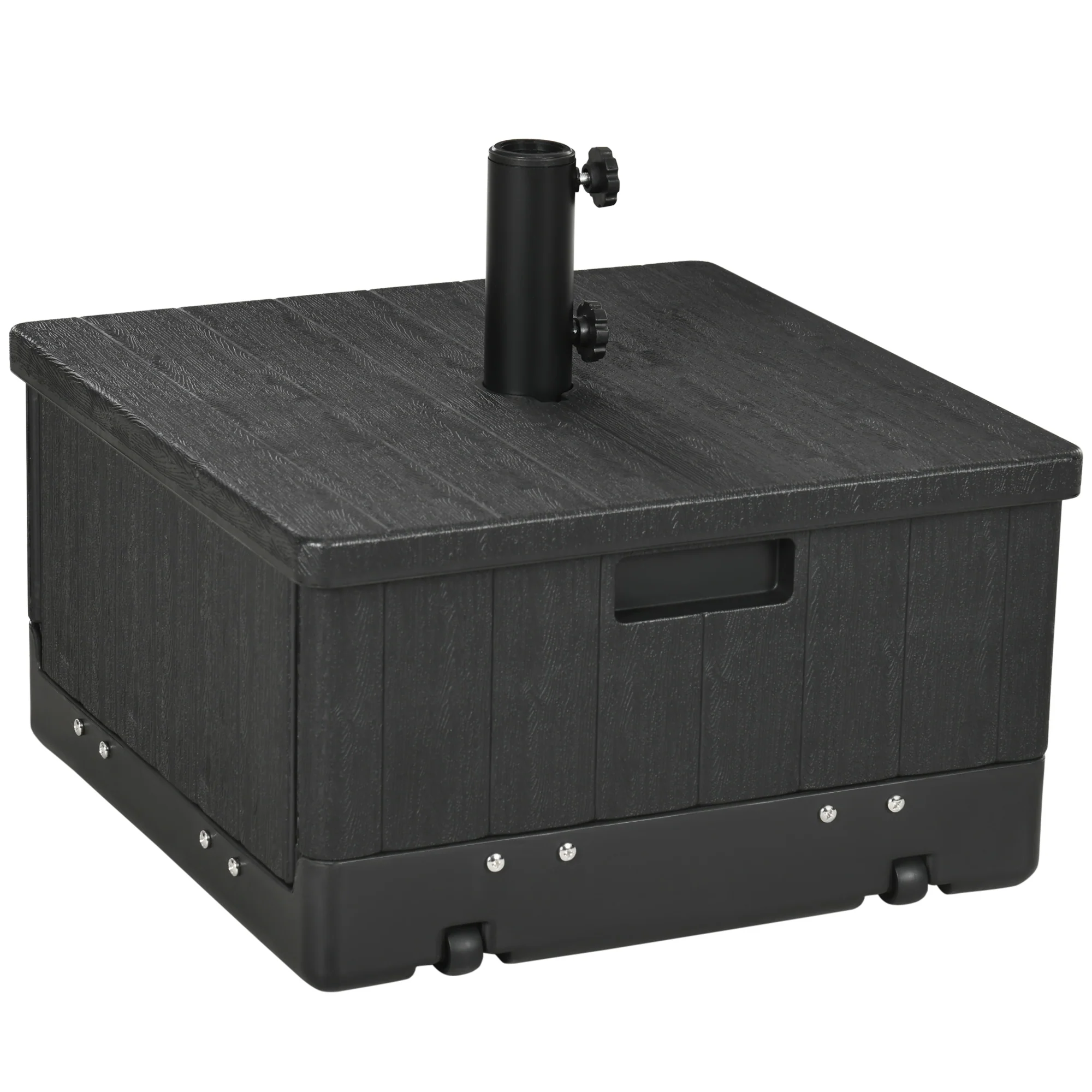 Outsunny 3-in-1 Parasolvoet, Bijzettafel, Bloembak, tot 80 kg zand, weerbestendig, Zwart