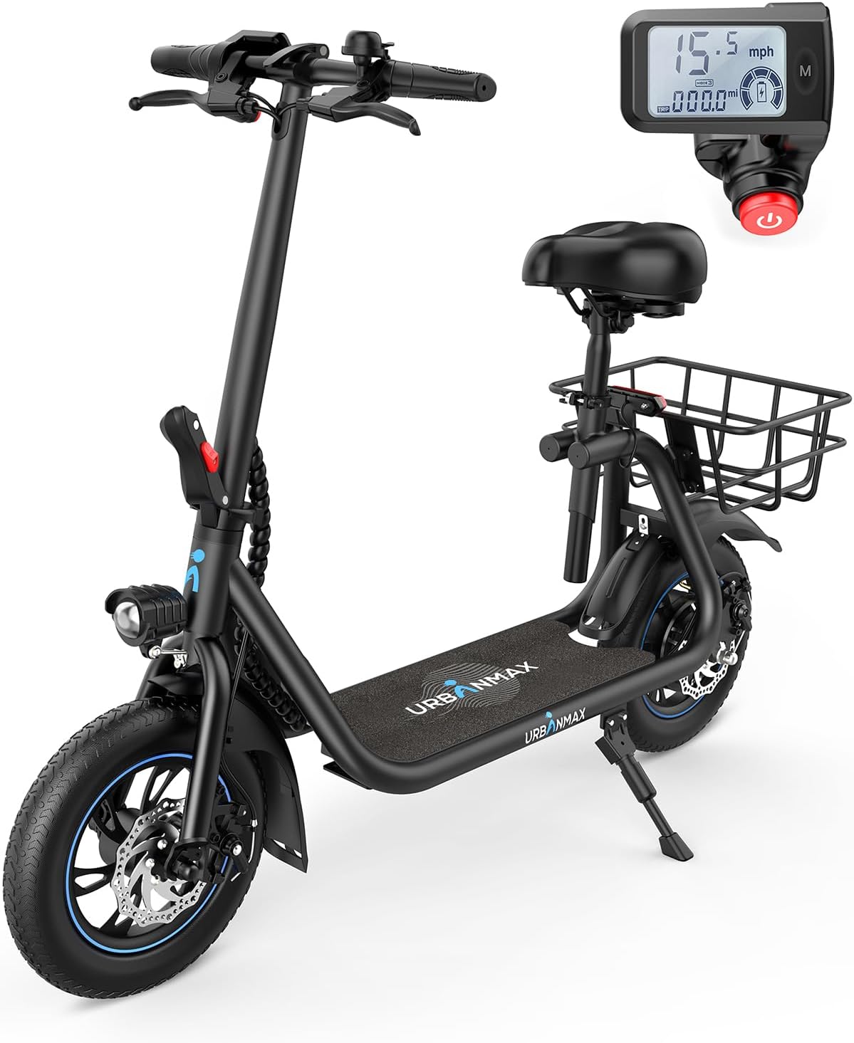 2025 Patinete Eléctrico URBANMAX C1 con Asiento, Motor Potente de 450W, Autonomía hasta 35 km
