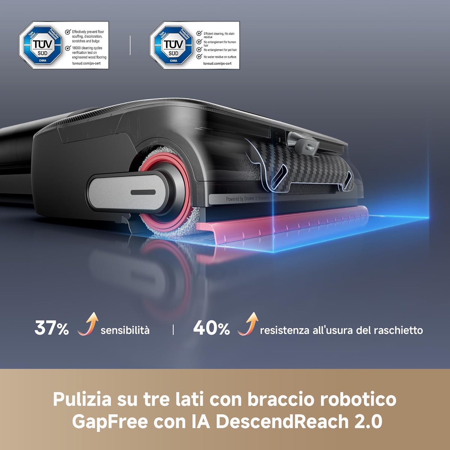 DREAME H15 Pro FoamWash Aspirapolvere Lavapavimenti, Pulizia Mirata, Dosaggio Intelligente Detergente, Braccio Robotico IA 2.0, TangleCut 2.0, Lavaggio Spazzola 100 °C, Asciugatura Intelligente