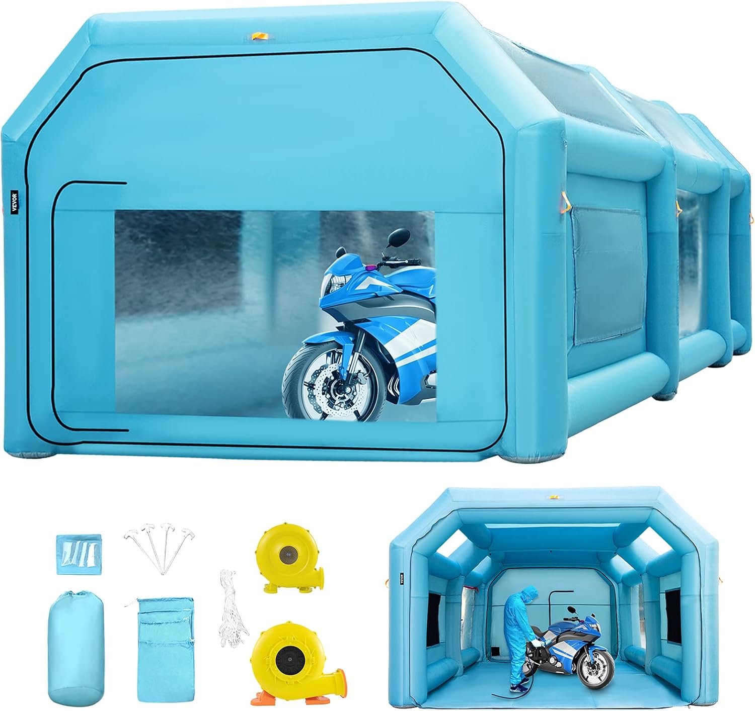 VEVOR Tenda gonfiabile per cabina di verniciatura 4 m/6 m/8 m, in tessuto Oxford 210D, in PVC, con 2 ante rimovibili, incl. ideale per la verniciatura e la riparazione di motocicli