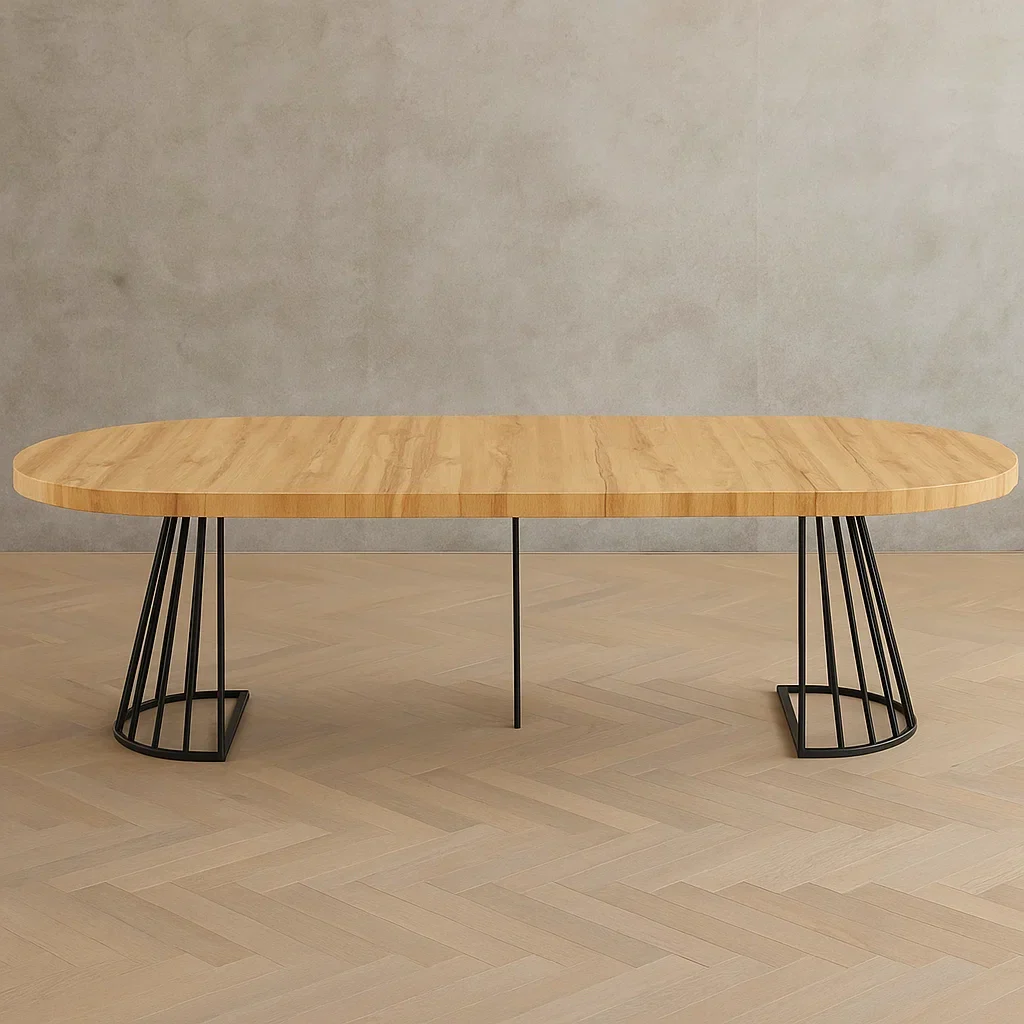 Spisebord - Lys natur og sort - MDF og stl - Indendrs - 260 cm x 110 cm x 76 cm - Bjz2UIezOUWL