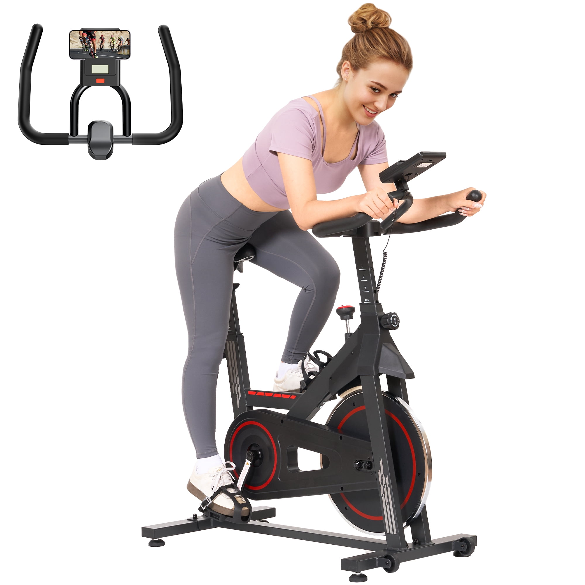 Naipo Stationary Exercise Bike Indoor Cycling Bike with 300lbs& Big Seat Cushion Home Cardio Fitness Equipment for Leg Workouts and Indoor Training