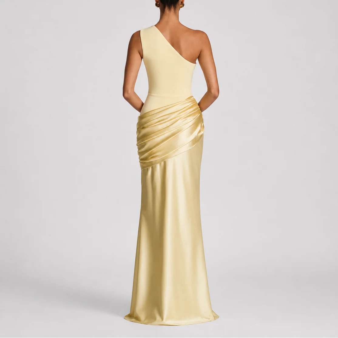 Womena??s One Shoulder Maxi Dress Elegant Draped Silhouette