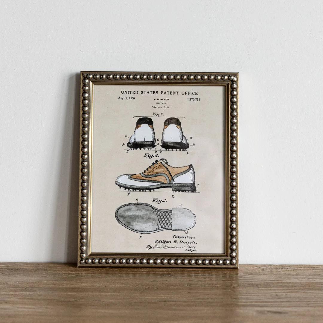 Vintage Watercolor Golf Shoe Framed Art