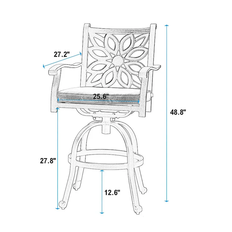MAISON ARTS 3-Piece Cast Aluminum Patio Bar Stool Set of 1 Bar Table & 2 Swivel High Bar Stools
