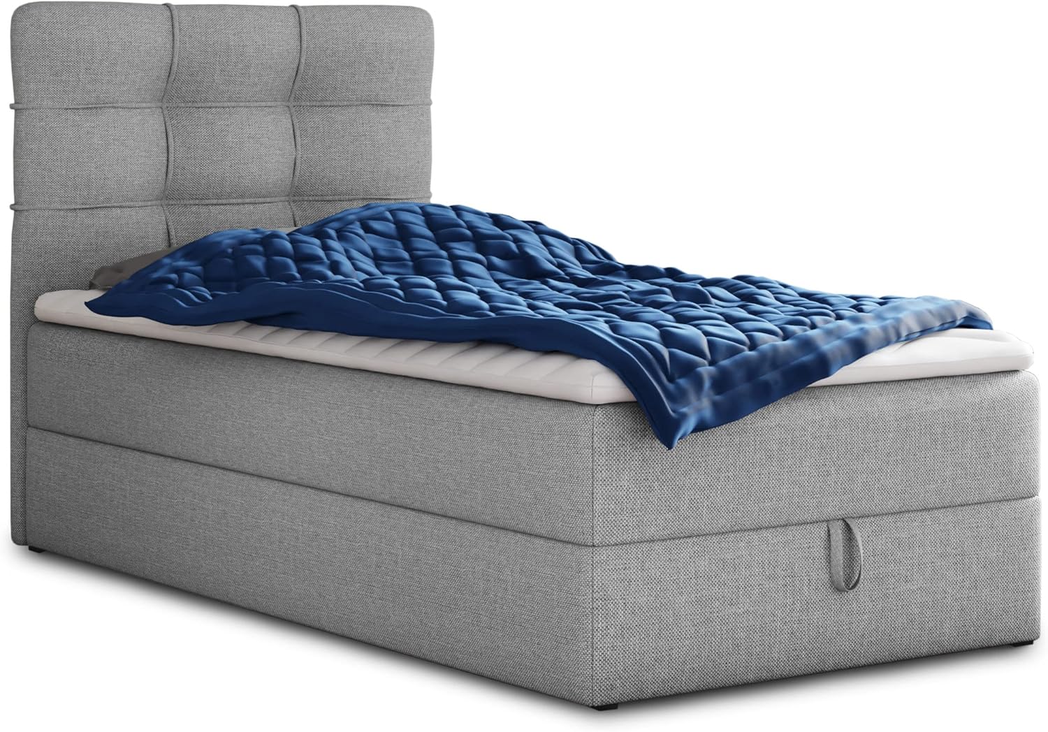 Sofnet Boxspringbett Best Mini mit Bettkasten und Matratzentopper - Einzelbett mit Bonell-Matratze und Topper, Polsterbett, Bett, Schlafzimmer (100 x 200 cm, Grau (Inari 91))
