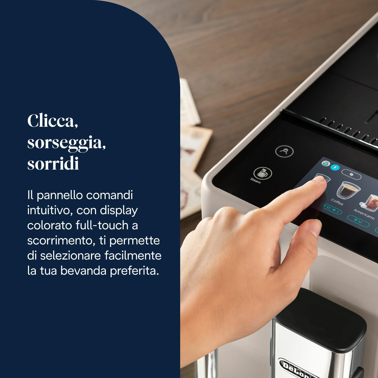 De’Longhi Rivelia – Perfetto Macchina da Caffè Automatica, Montalatte Classico, 8 Bevande in un Solo Tocco, Display Touch a Colori, Contenitori Chicchi di Caffè Intercambiabili, Beige (EXAM440.35.BG)