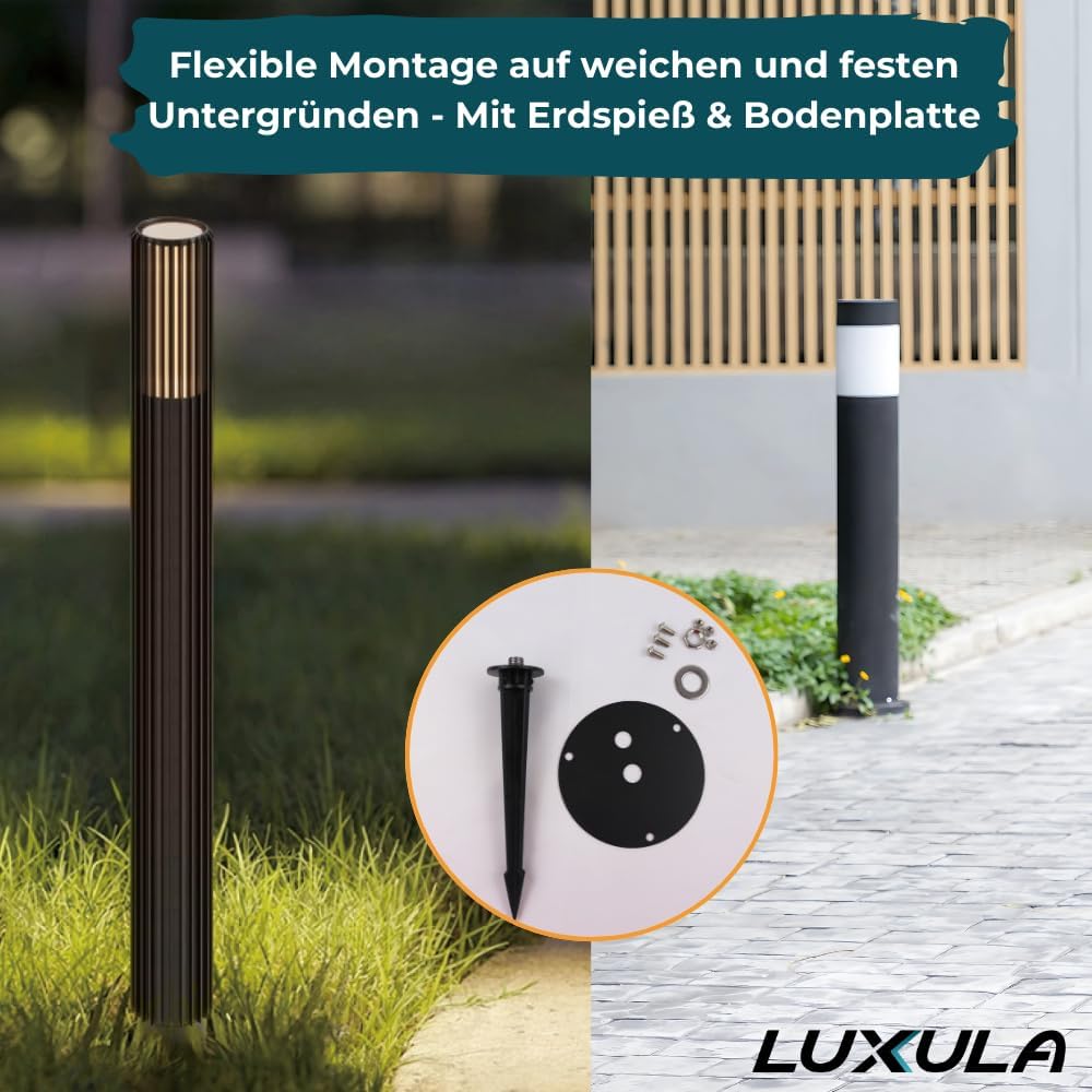 LUXULA 2er Set Wegeleuchte Außen mit Bodenplatte und Erdspieß, GU10 Fassung, Aluminium, 56cm Höhe - LED Außenleuchte IP44 Pollerleuchte Garten Terrasse