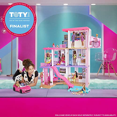Barbie Casa dei Sogni   Playset Casa di Barbie 3 piani   Piscina   Scivolo   Ascensore   Oltre 75 Accessori   Alta 110 cm   Regalo per Bambini 3 7 Anni, GRG93 : Giochi e giocattoli