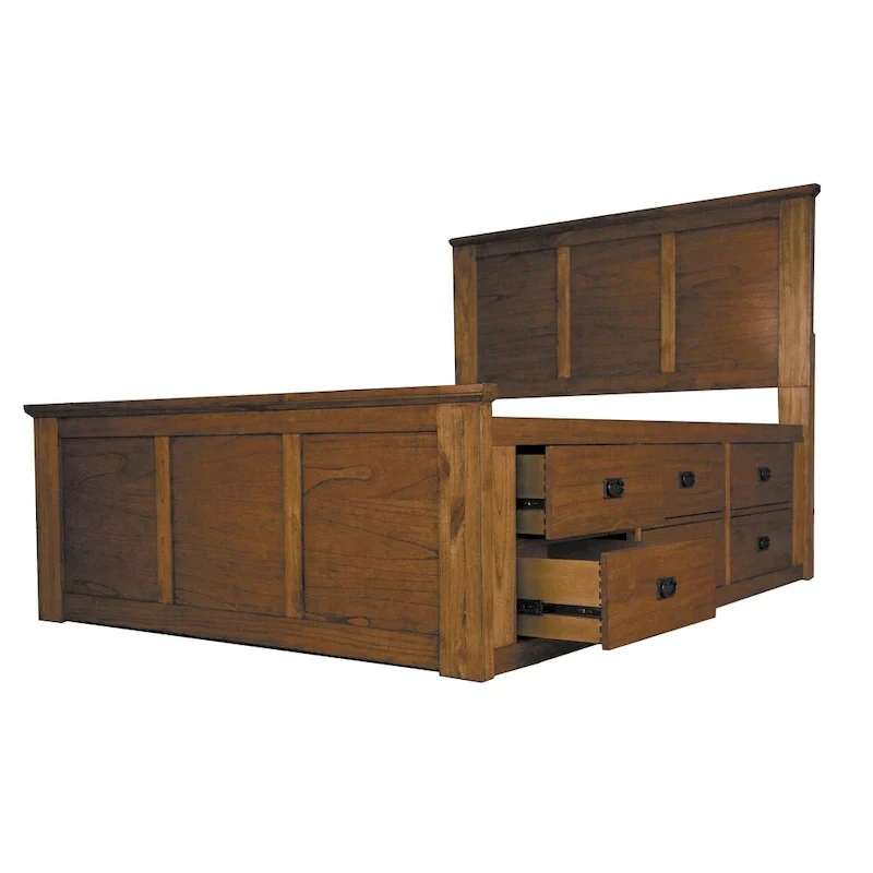 Queen Storage Bedroom Set 3-Piece - Solid Mindi Wood - 9 Drawers - 2 Nightstands with USB - Harvest Oak Finish - 67x86x58 inch