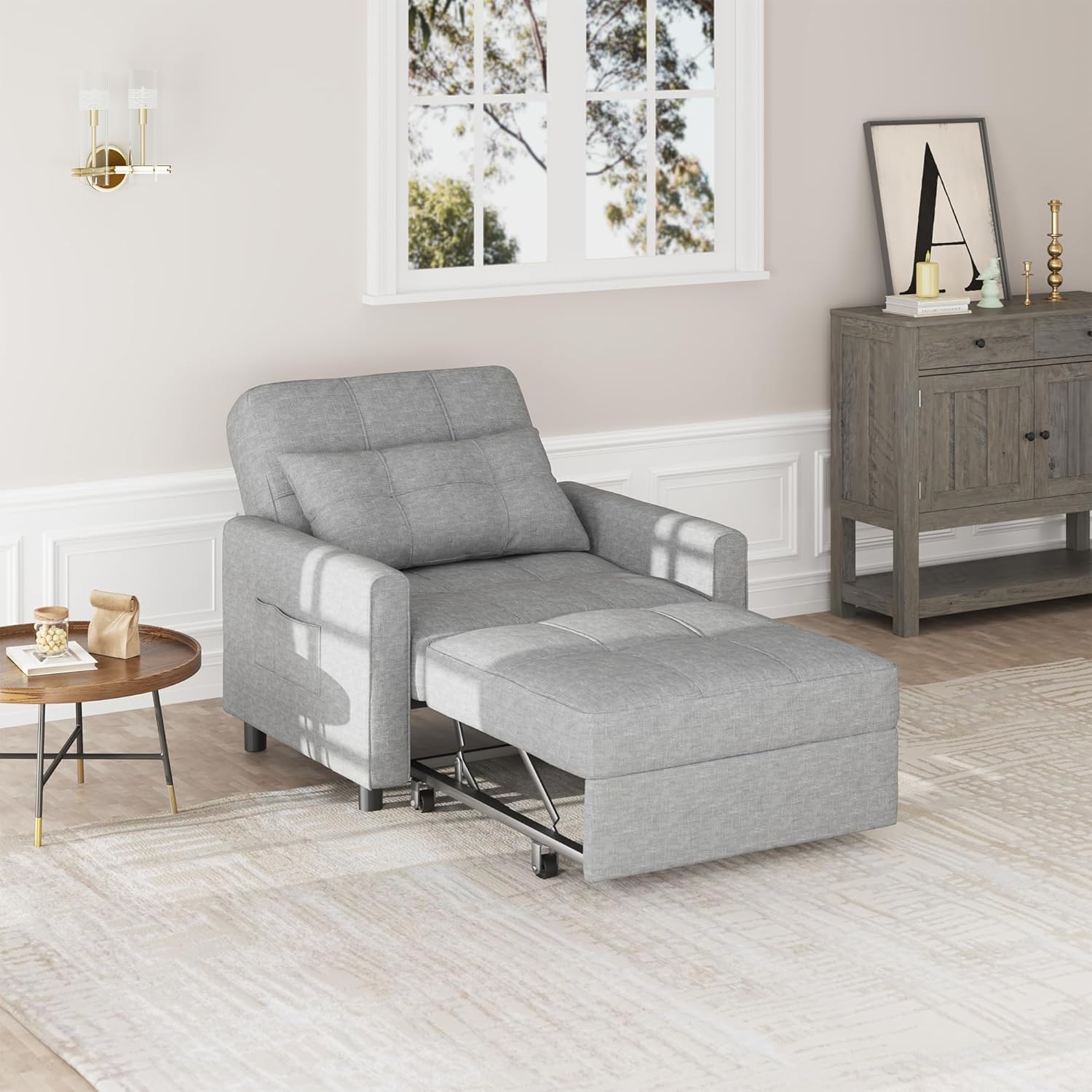 Bealife Relaxsessel, Schlafsessel mit Verstellbarer Rückenlehne, Fernsehsessel, Klappbares Schlafsofa, Relaxsessel fürs Wohnzimmer,Schlafzimmer (Hellgrau)