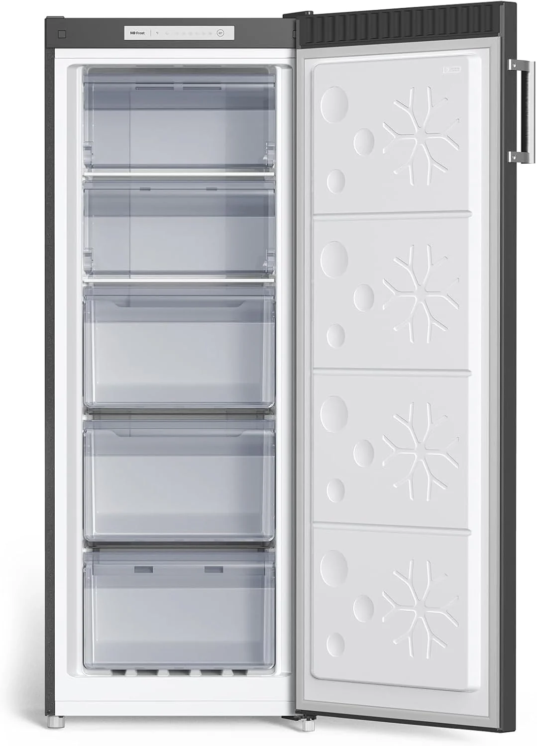 CHiQ FSD166NE4E Gefrierschrank 166 L, No Frost Technologie, Wechselbarer Türanschlag, Schwarzer Edelstahl, 144cm Höhe
