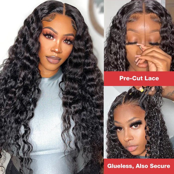 Glueless 8X5 Pre Cut HD Lace Wig Wear & Go Deep Wave Human Hair Wig 180% Density