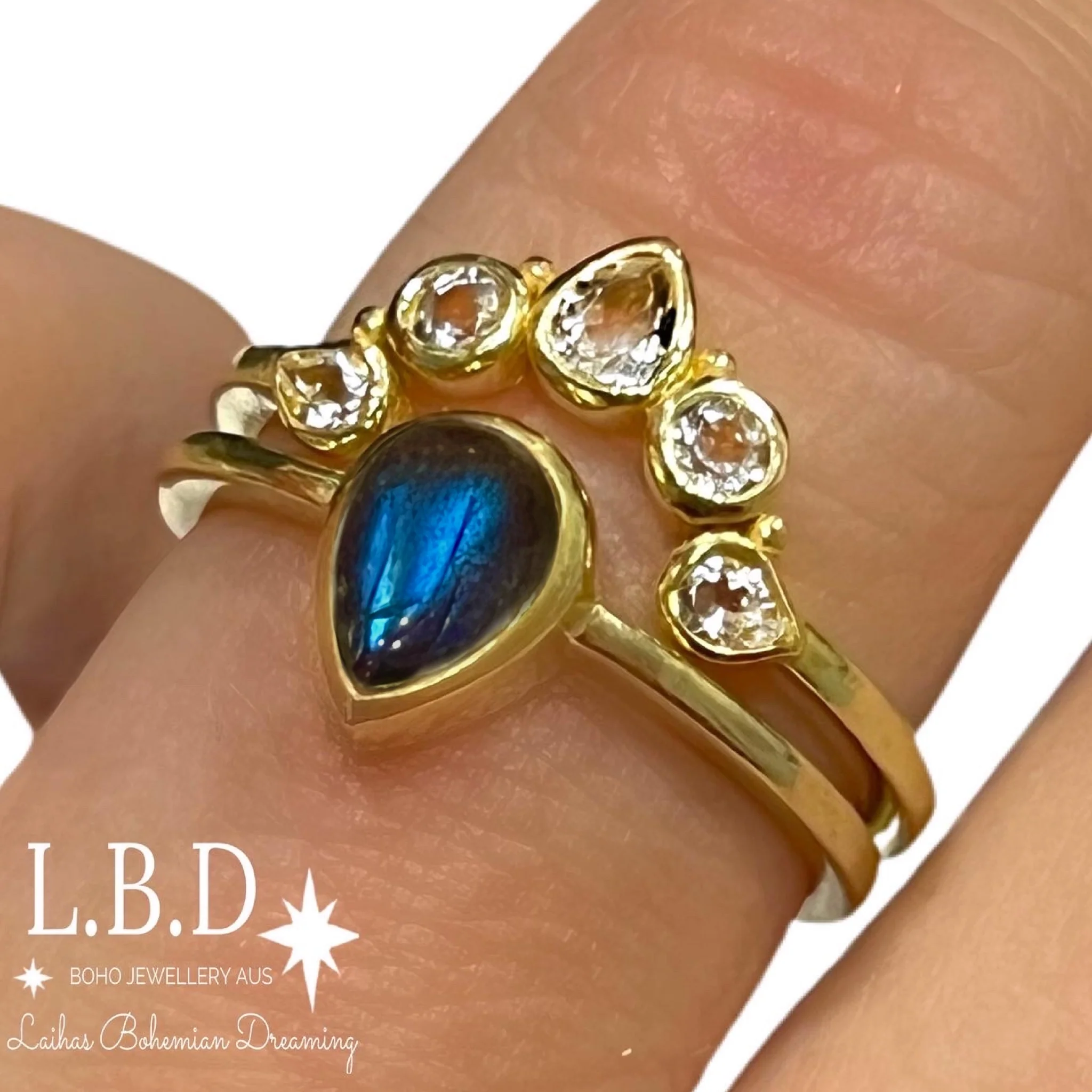 Laihas Queen Of Cups Gold Topaz and Labradorite Ring Set