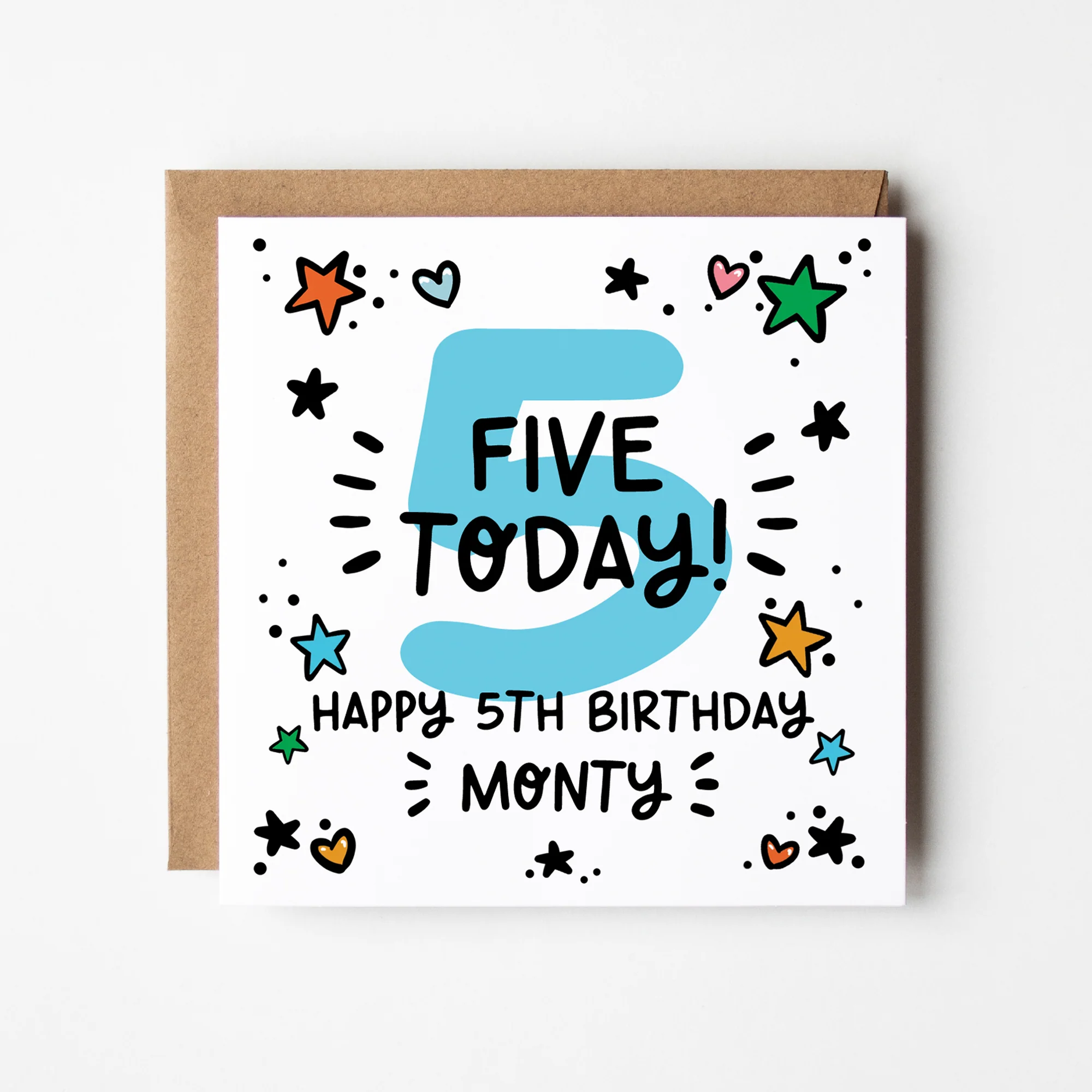 Boys Birthday Card, 4th or 5th Birthday Number Card With Envelope