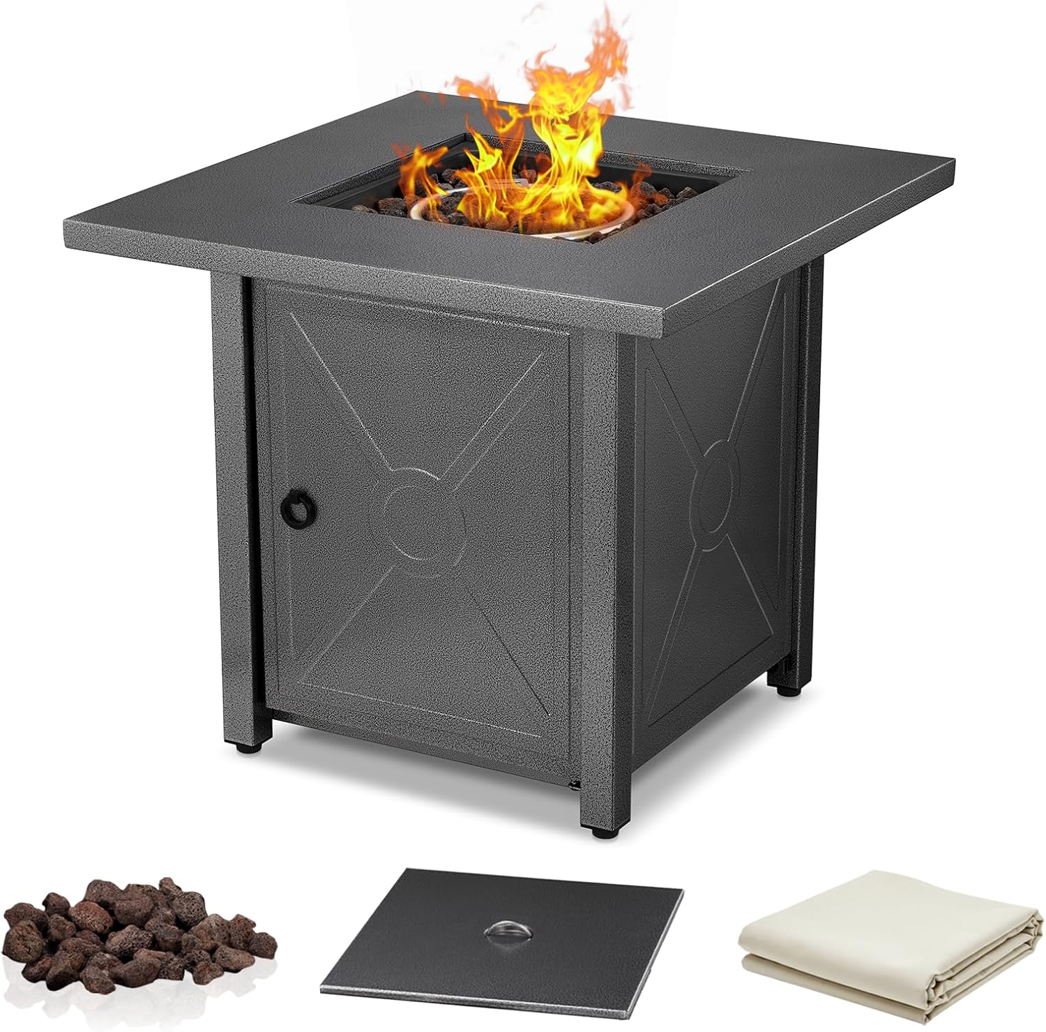 R.W.FLAME 28'' Propane Fire Pit Table, 40,000 BTU, Portable, with Lava Racks, Lid, Rain Cover, Smokeless for Outside Paito/Garden/Backyard