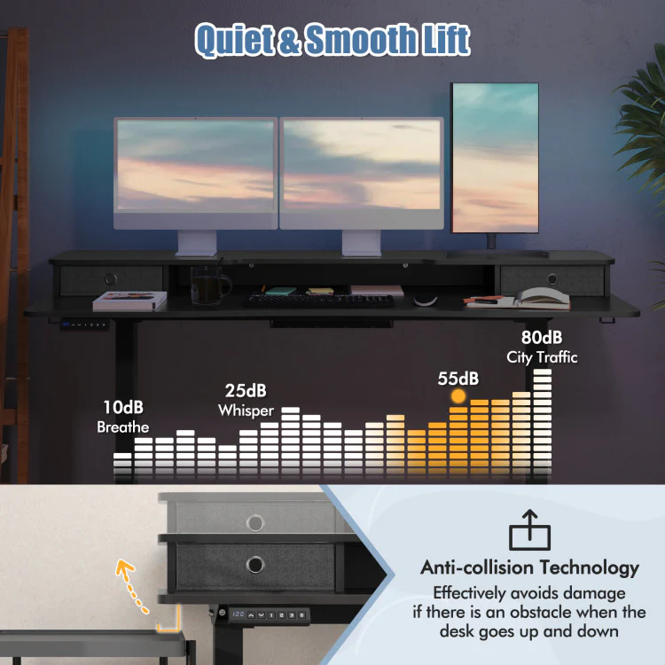 Electric Standing Desk with 2 Drawers, 3 Memory Positions, 63