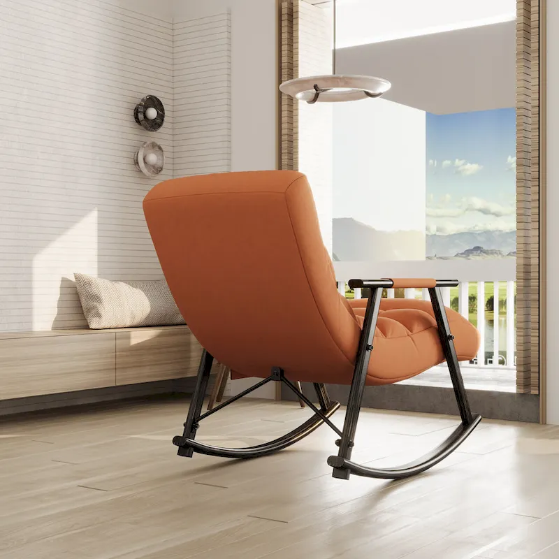 Casual Folding Rocking Chair,Lounge Rocking Chair Adjustable High Back and Foot Rest,Side Pockets Placed in Living Room Bedroom