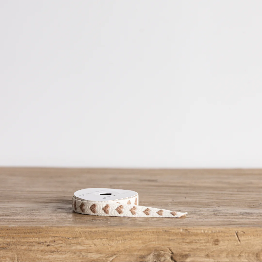 Warm Taupe Hearts Woven Ribbon
