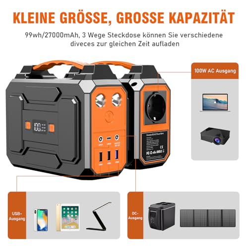 Powkey Powerstation con pannello solare, 99 Wh/27000 mAh, stazione di alimentazione portatile con pannello solare pieghevole da 40 W, 100 W, con uscita AC 230 V, 18 W, USB A/USB C per camper, : Amazon.it: Giardino e giardinaggio