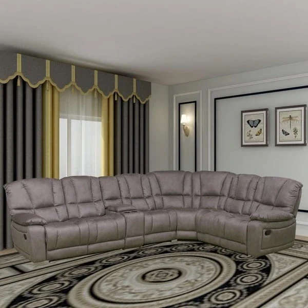 Gray Microfiber 5-Pieces Reclining Loveseat with Console Living Room Set Recliner Sofa
