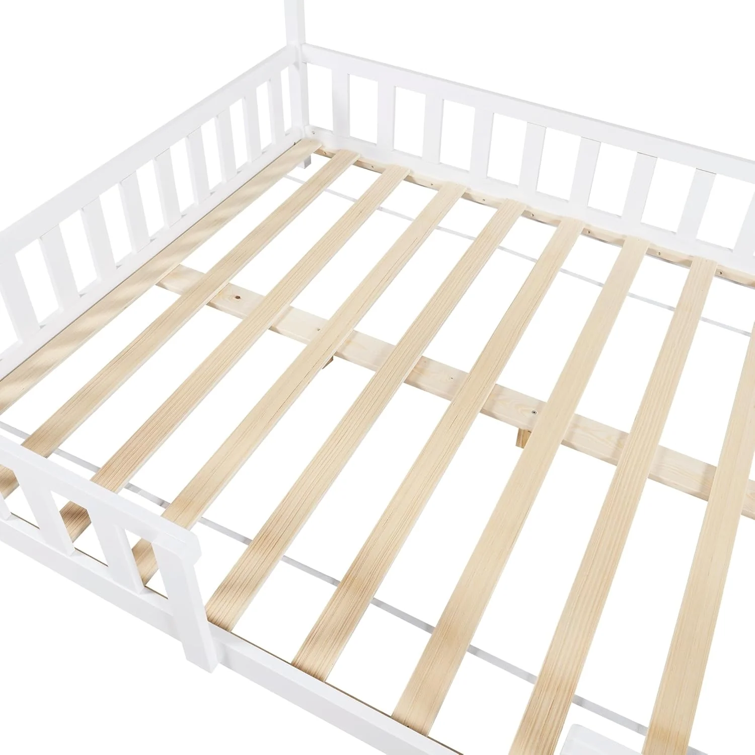 [en.casa] Letto per bambini Sisimiut a capanna 80 x 160 cm con protezione anticaduta letto in legno per bambini letto a terra rete a doghe in legno di pino Bianco opaco