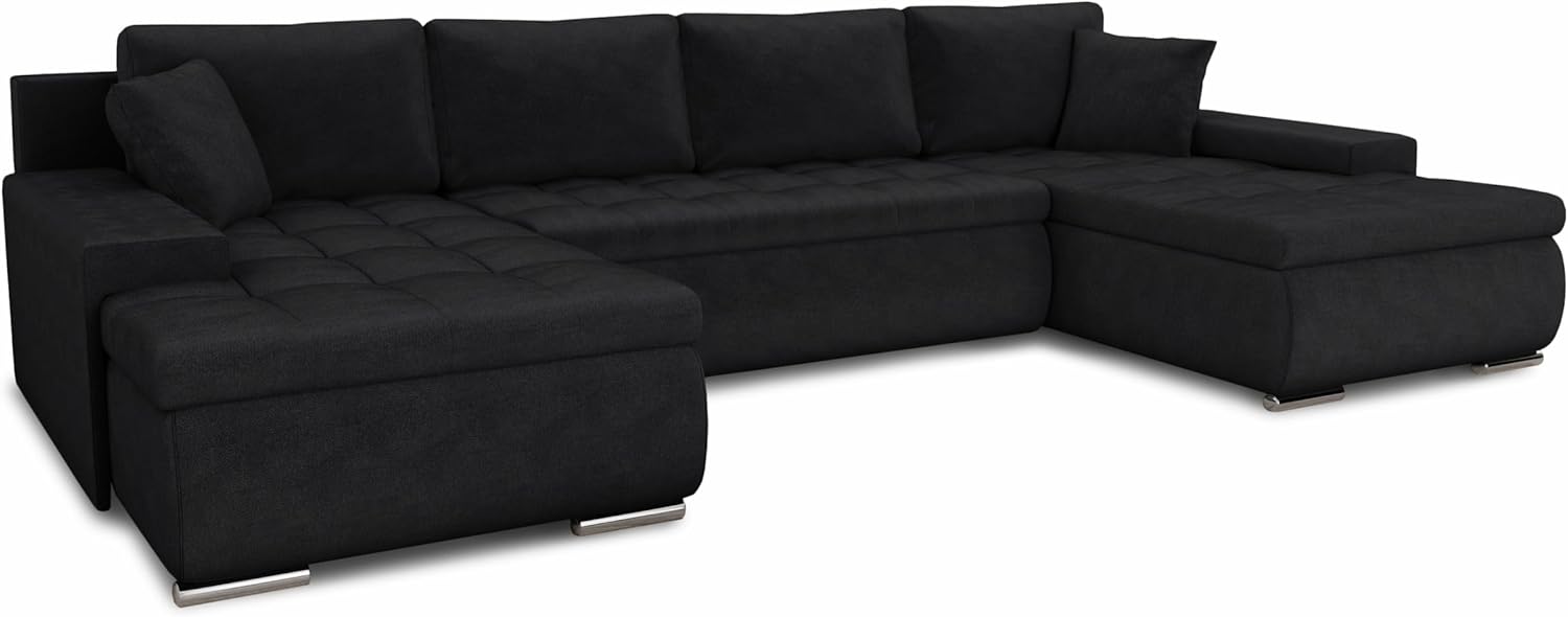 Sofnet Wohnlandschaft mit Schlaffunktion Faris U-Form - Couch, Schlafsofa mit Bettkasten, Couchgranitur mit Bettfunktion, Big Sofa, Bettsofa (Schwarz (Kronos 07))