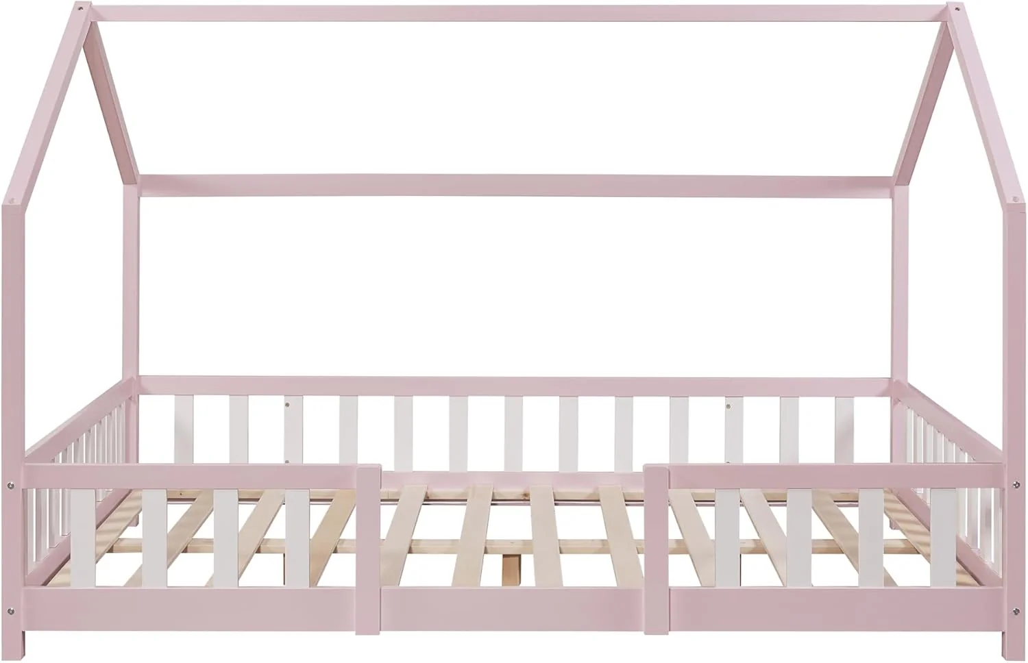 [en.casa] Letto per bambini Sisimiut a capanna 80 x 160 cm con protezione anticaduta letto in legno per bambini letto a terra rete a doghe in legno di pino Bianco opaco