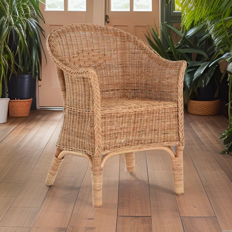 Rattan-Sessel Natur/Esszimmersessel Korb-Sessel/Rattanmöbel Rattansessel Rattanstuhl mit Armlehnen Lounge Flechtsessel (Natur)
