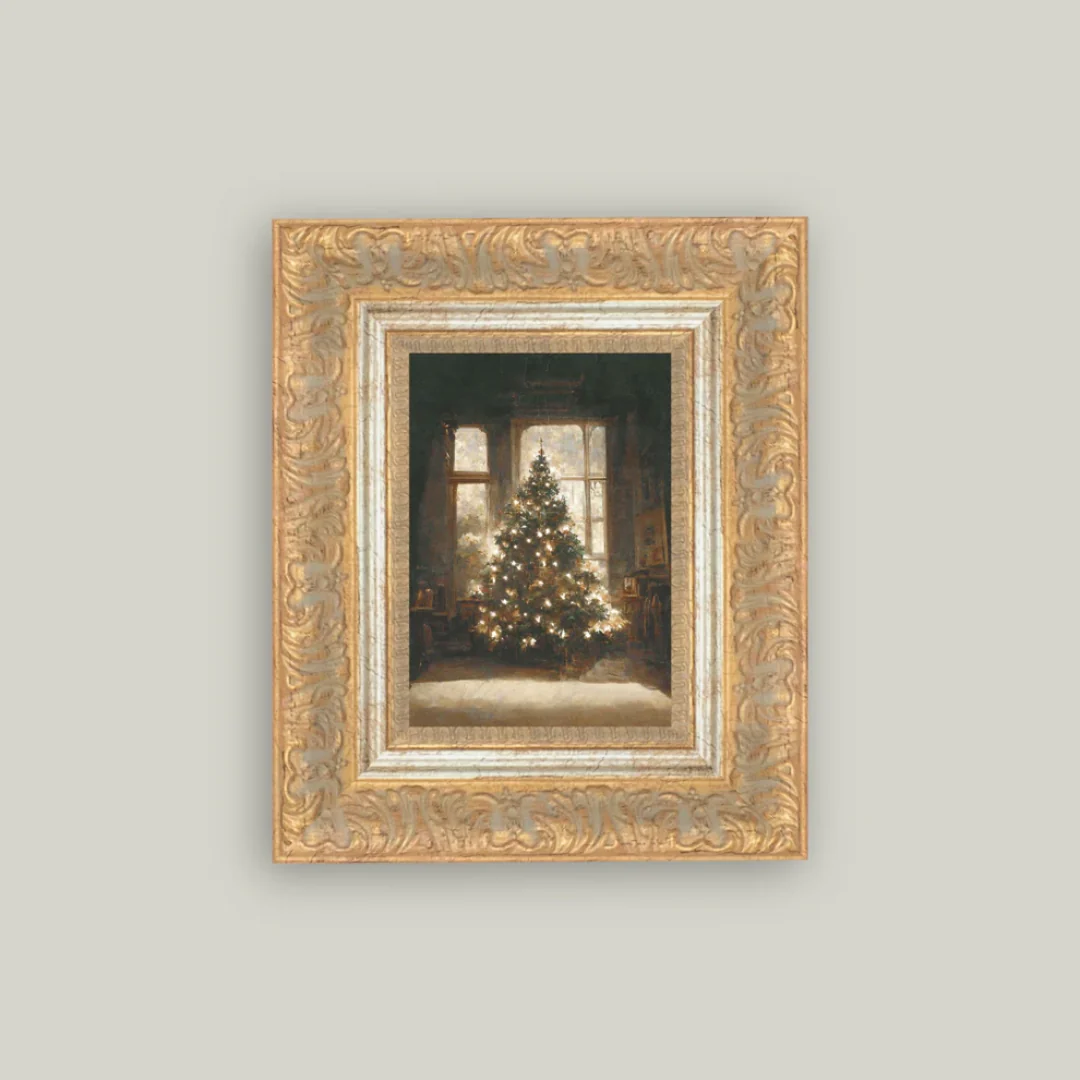 Glowing Christmas Tree Framed Antique Inspired Art
