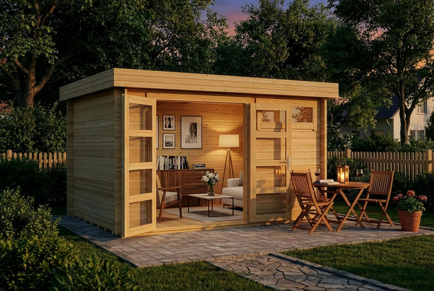 Gartenhaus Leandro-28 mit Fußboden aus Holz, Gerätehaus 394x268cm mit 28 mm Wandstärke in Naturbelassen