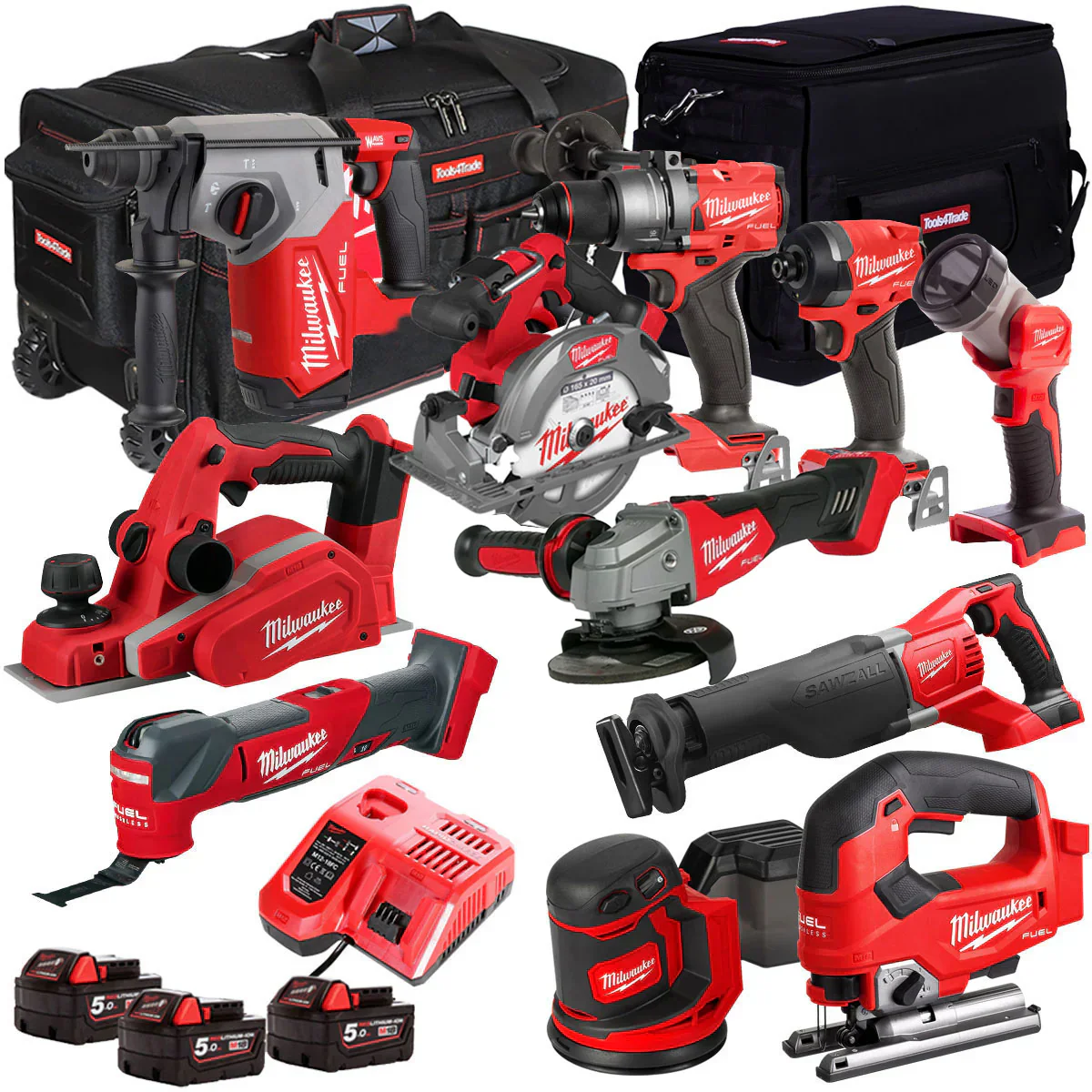 Milwaukee 18V 11 részes akkus szerszámkészlet 3 x 5,0Ah akkumulátorral és töltővel táskában T4TM-9