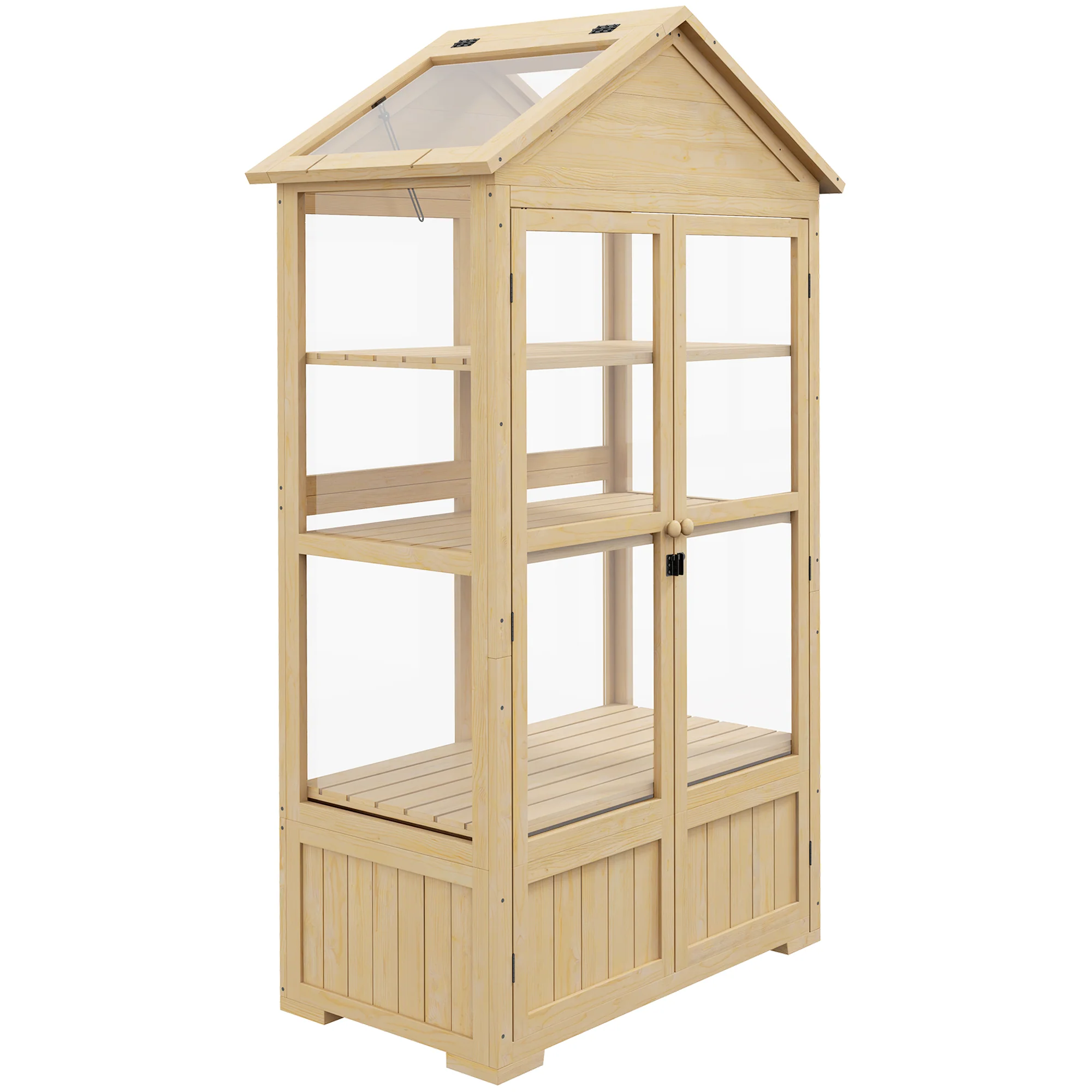 Outsunny Kas met Plank, Transparante Behuizing, Dakraam, Vergrendelbare Deur, Acryl, Houten Frame, 100x56,5x178 cm
