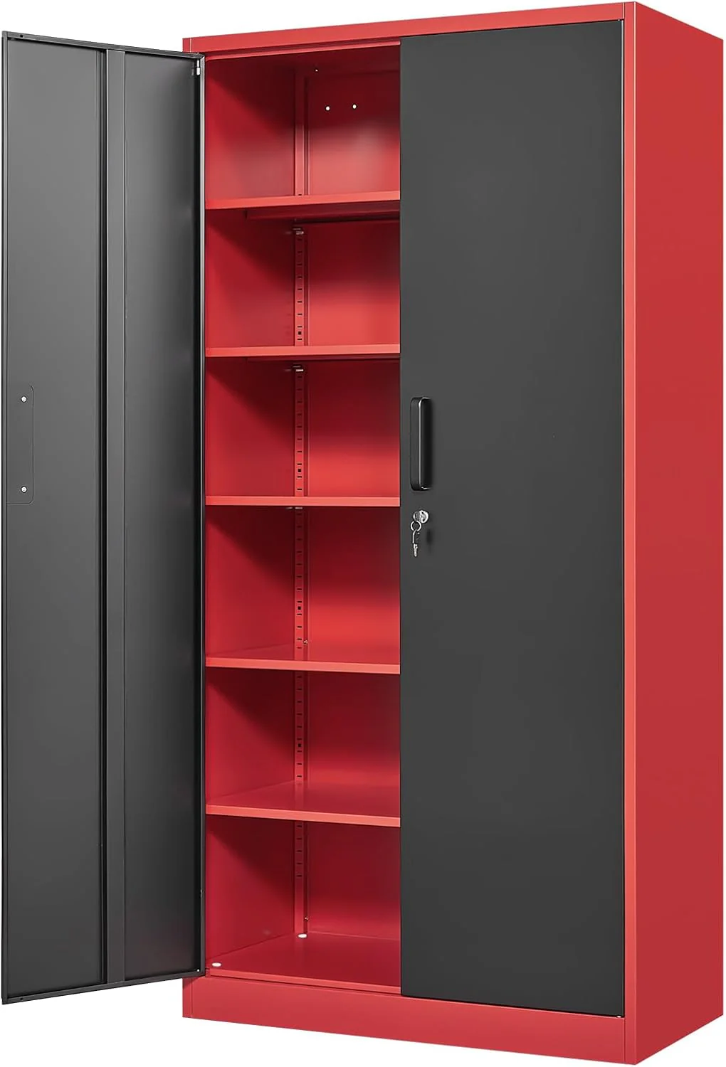 Yizosh Metal Garage Storage Cabinet with 2 Doors and 5 Adjustable Shelves