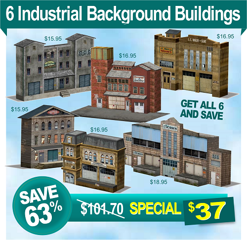 6 railroad industrial background scale models
