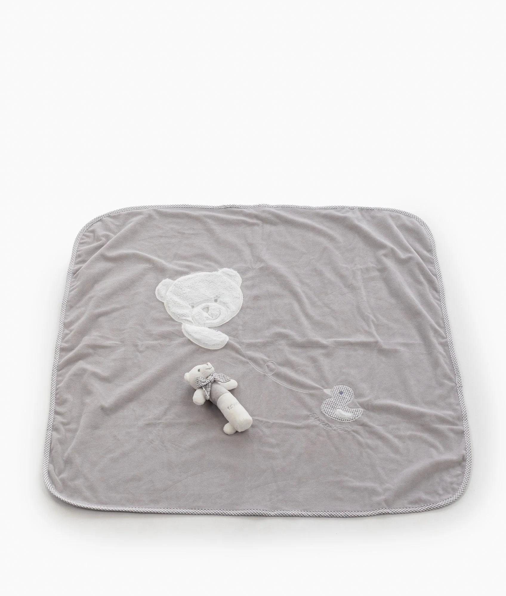 Blanket & Squeaky Rattle Set | White & Grey