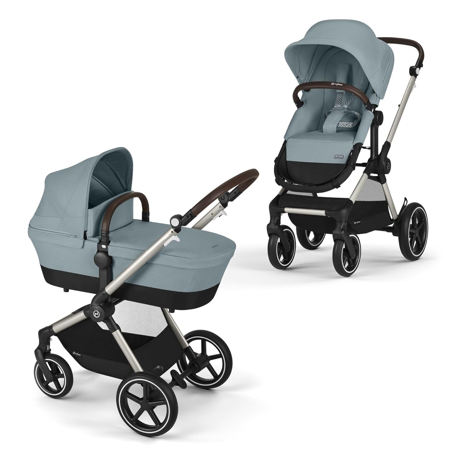 CYBEX Gold Kinderwagen EOS Lux 2-in-1 mit Babyschale Aton B2 i-Size und Babyschalen-Adapter, Reisesystem, Ab Geburt bis 22 kg (ca. 4 Jahre), Moon Black (Schwarz)