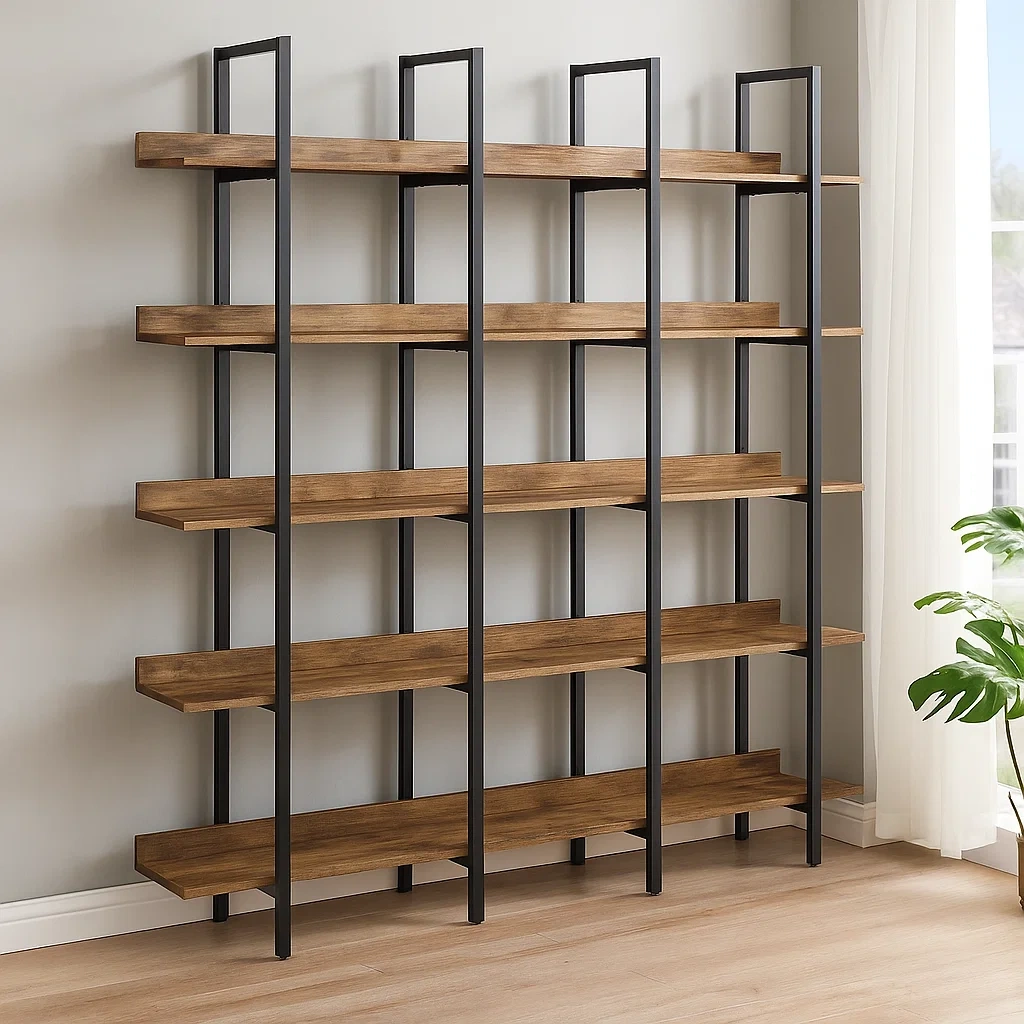 Opbevaringshylde, brun, MDF og tr, egnet til stue, 180x30x180 cm