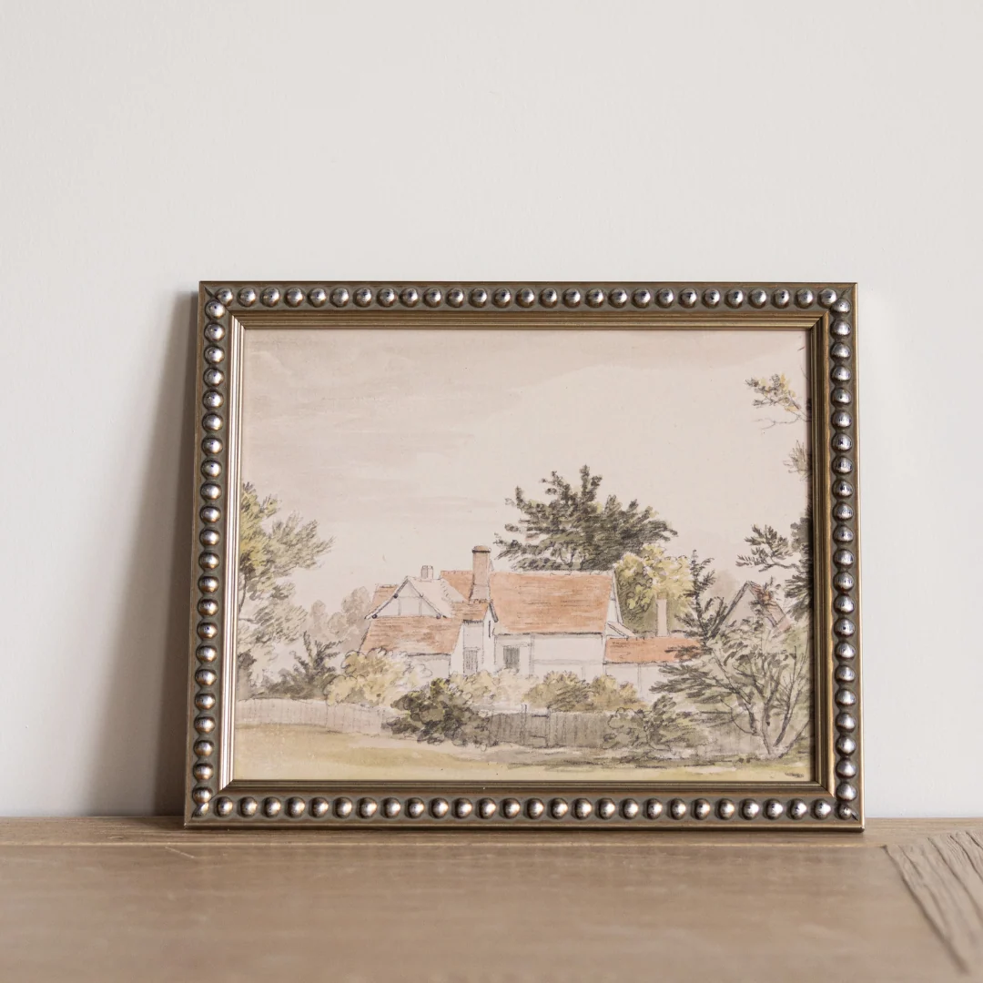 Vintage Watercolor Sketched House Framed Art