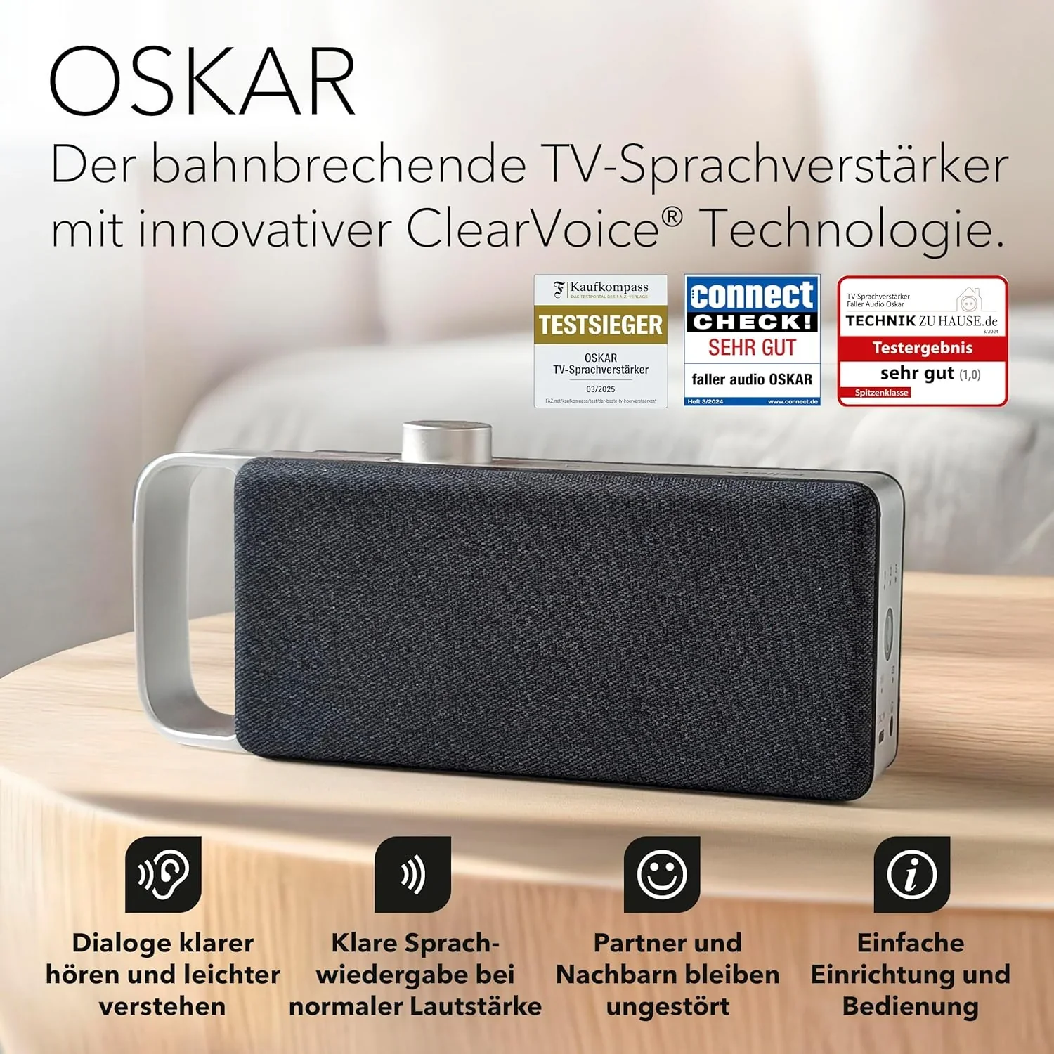 faller Oskar TV hangszóró/soundbar Clear Voice funkcióval (hordozható, vezeték nélküli, egyszerű kezelés, alumínium ház)