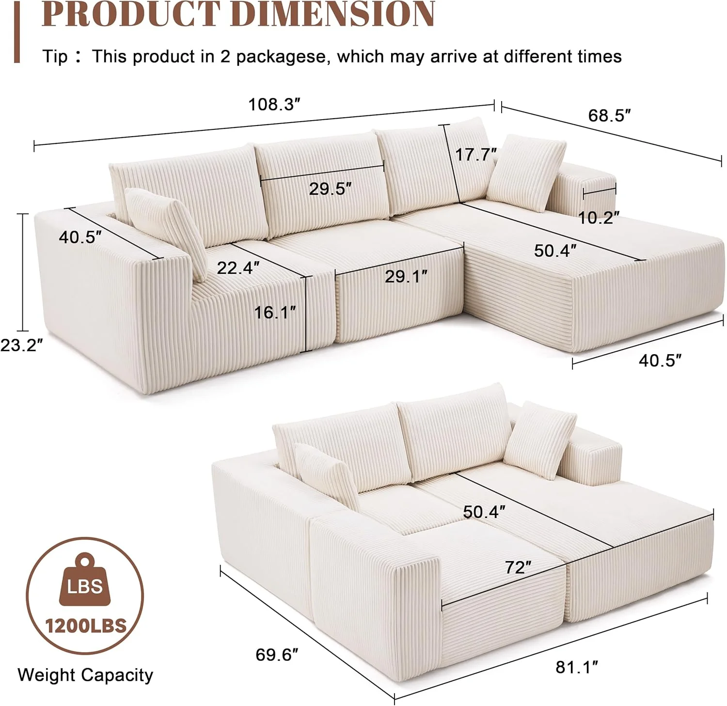 108 Modular Sectional Sofa Cloud Sectional Couch Modern Modular L-Shape Sofa Couch