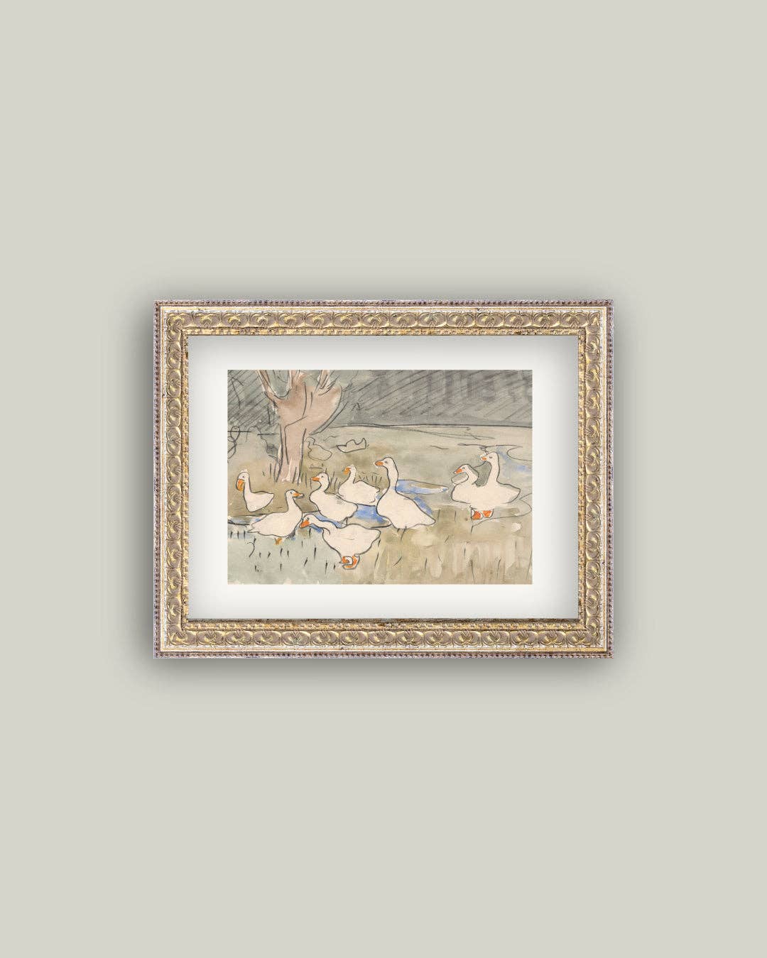 Spring Geese Framed Antique Inspired Art