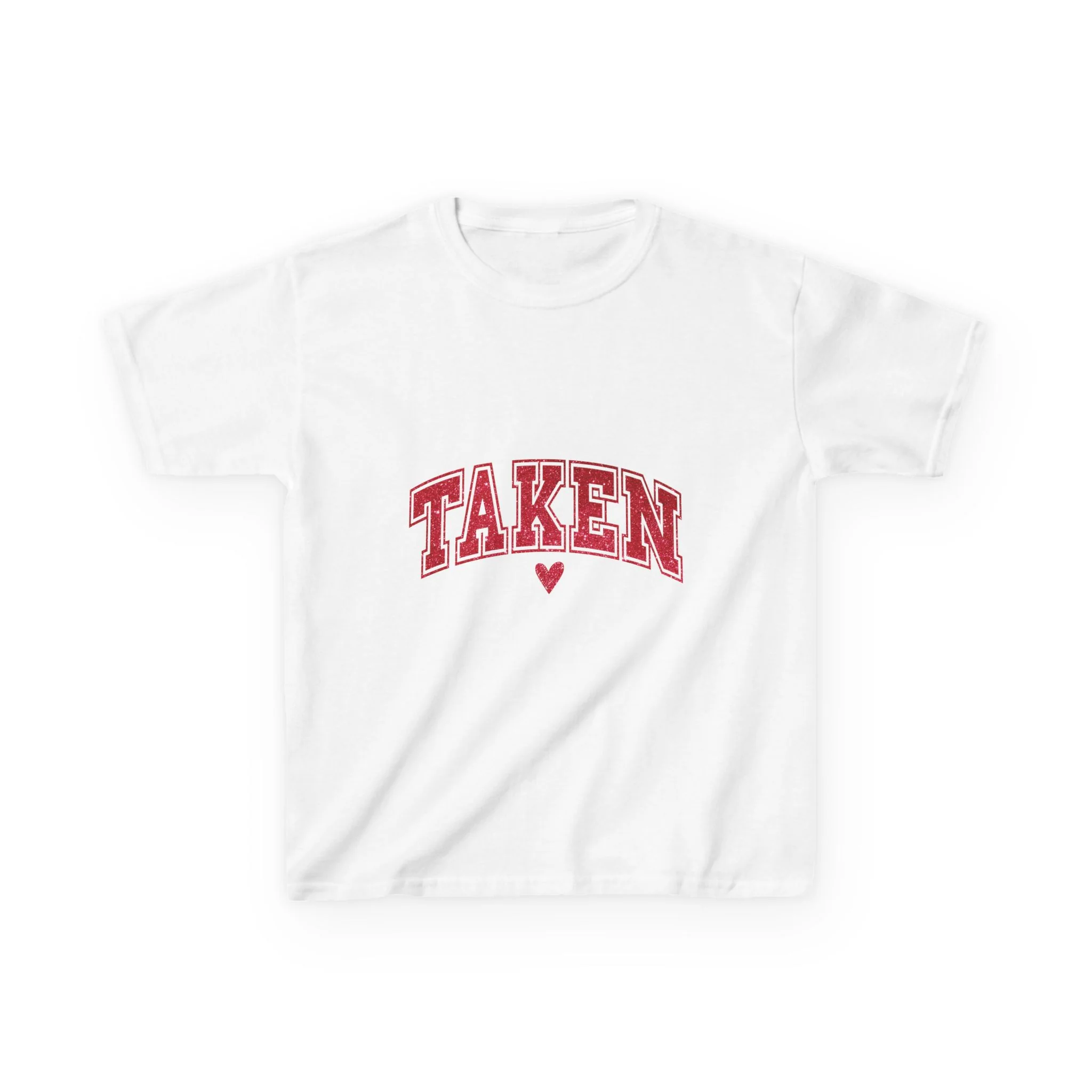 Taken Kids Tee | Red College Lettering, Small Heart