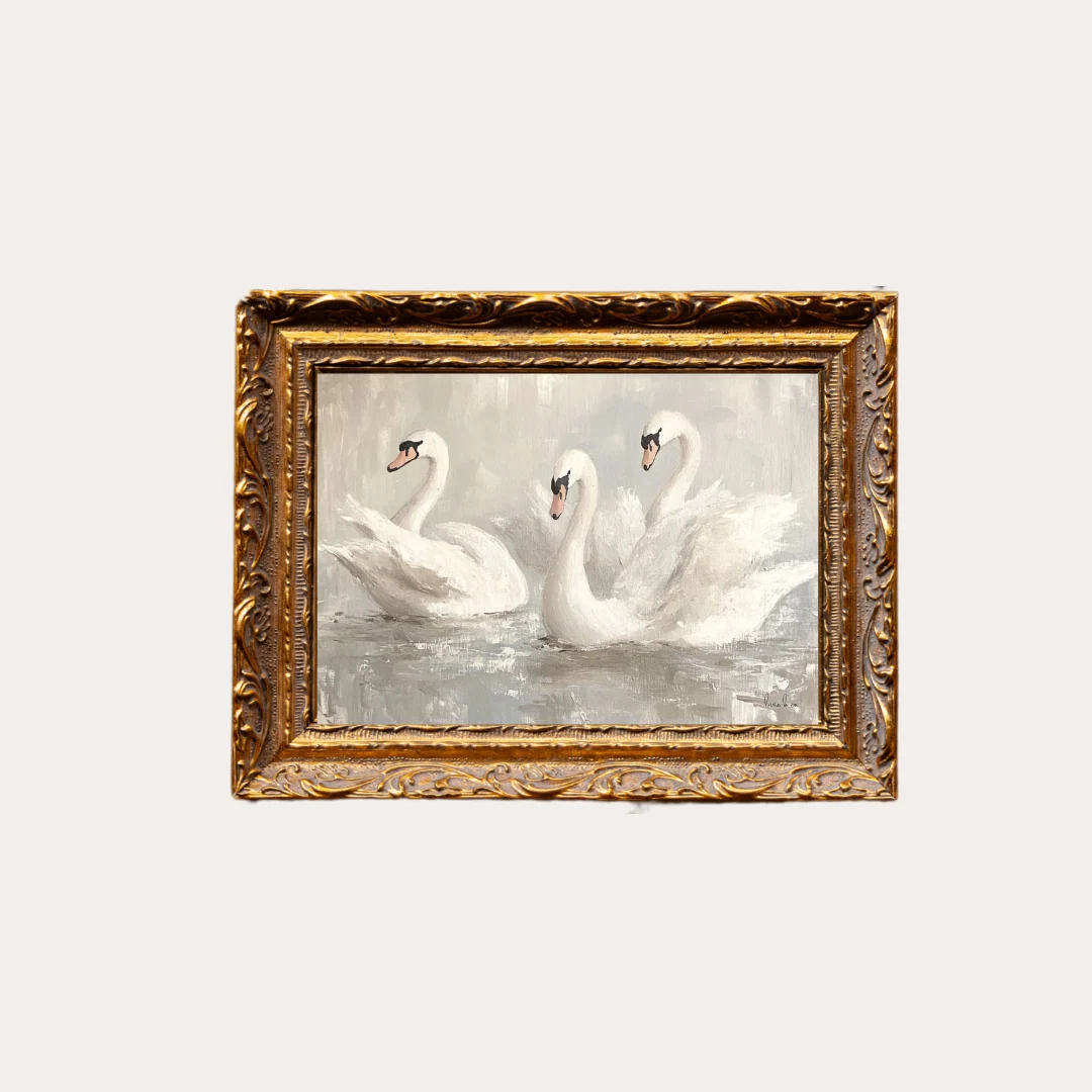 Vintage Mute Swan | French Brass Inspired Gold Mould Framed Art