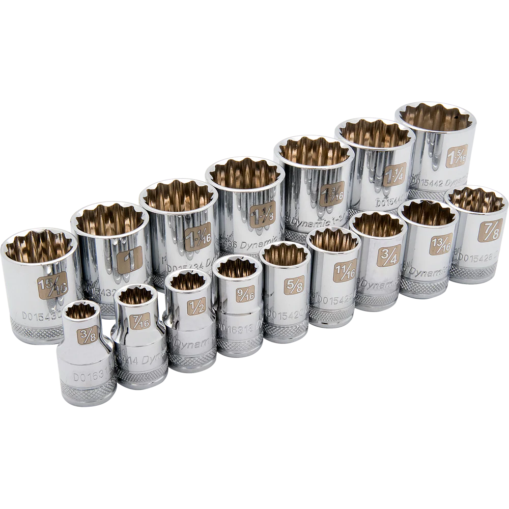 Dynamic D018002  ~  1/2 Inch Drive 16 Pc 12 Point Std Sae Socket