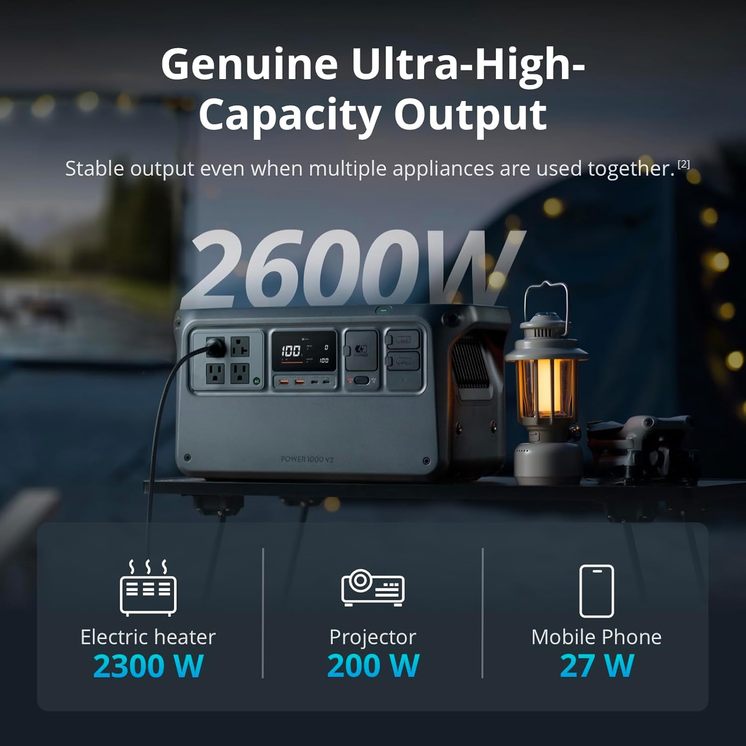 DJI Power 1000 V2 Portable Power Station  1024Wh LFP Battery  Compact Size  2600W Stable Output  0-80% Recharge in 37 Mins  Electric Generator for Home  Camping  RVs  Off-Grid