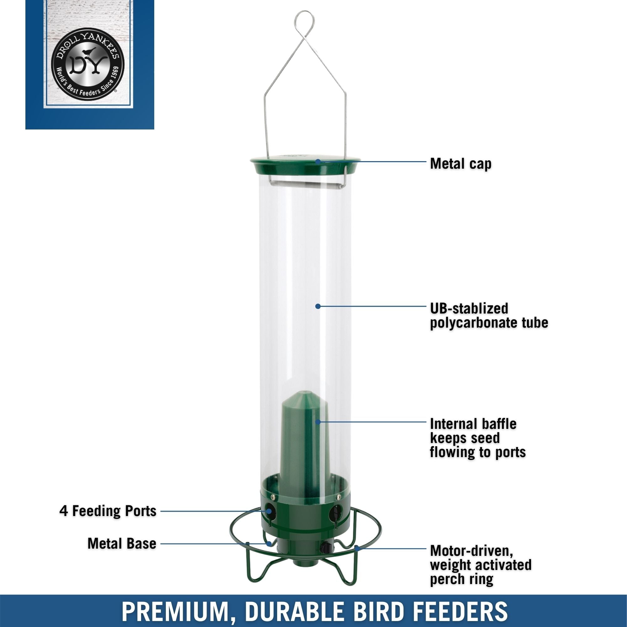 Droll Yankees Flipper Squirrel-Proof Tube Bird Feeder, Green